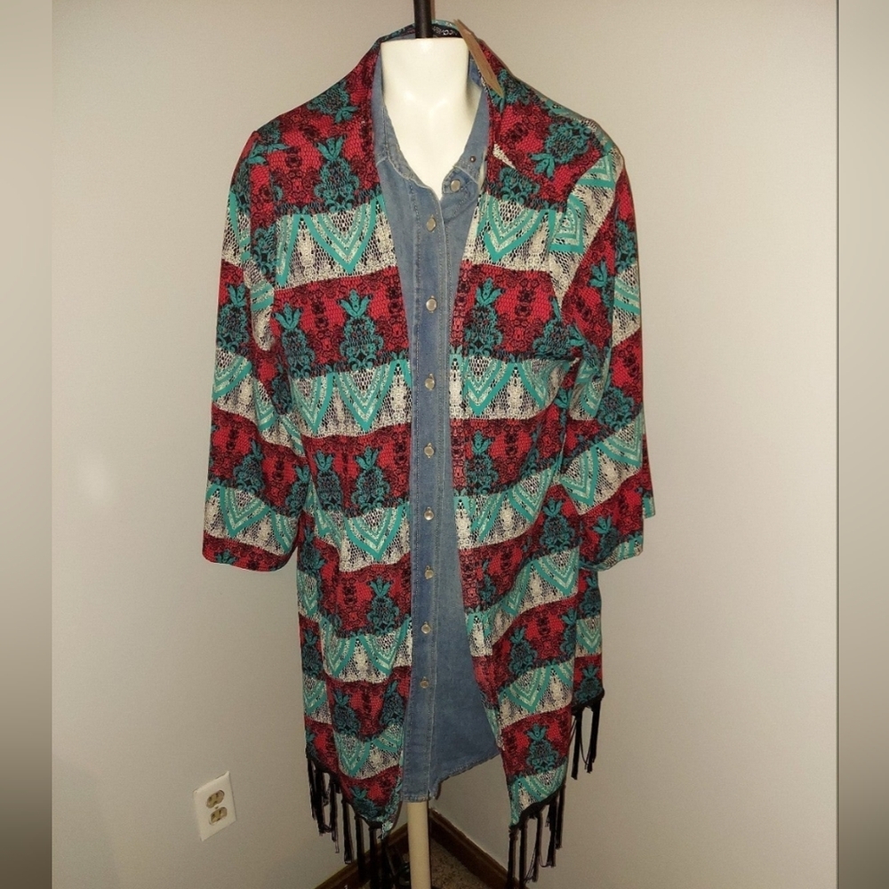 New with Tags Boutique Brand Papermoon Kimono. Turquoise with fringe. Western!